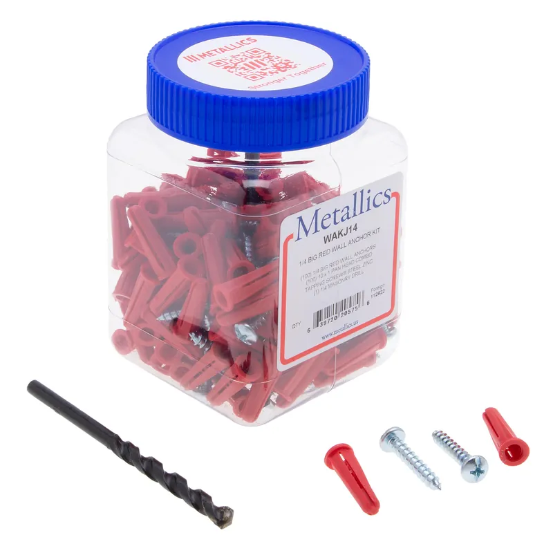 Nsi Industries WAKJ14 Anchors 1/4 Red Plas Wall Ancr Kit, 10 (Jar 200)