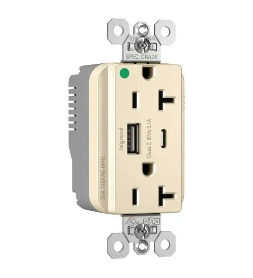 Pass & Seymour PTTR20HACUSBLA Plugtail 20A HG Hybrid AC USB Duplex LA