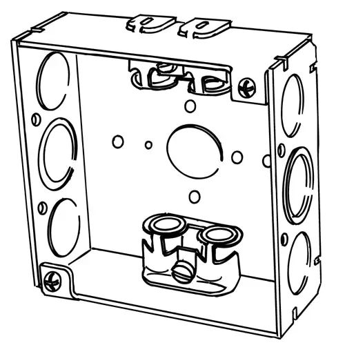 Appleton 4SX-EK Square Box With Armored Cable/Metal Clad Cable CL-25 Clamp, Steel, 21 cu-in Capacity, 11 Outlets