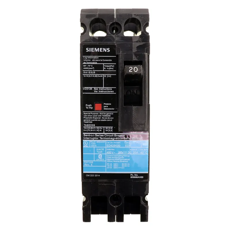 Siemens ED42B020L Circuit Breaker 2-Pole 480-Volt 20-Amp
