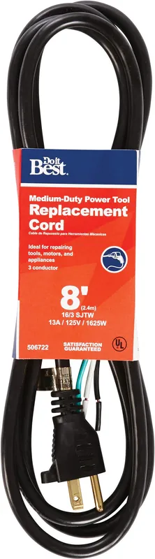 Do It Best 506722 Master Electrician Power Tool Replacement Cord 13A 8 Ft.