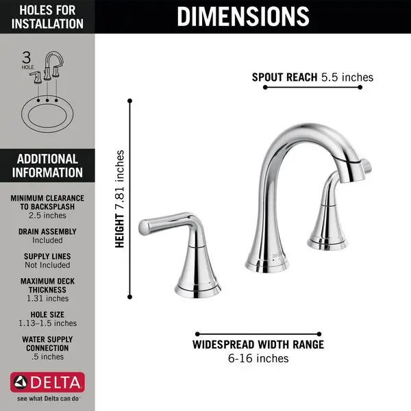 Delta 3533LF-PDMPU Two Handle Widespread Pull-Down Bathroom Faucet