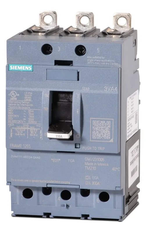 Siemens 3VA4111-4ED34-0AA0 110A 3 Pole Molded Case Circuit Breaker