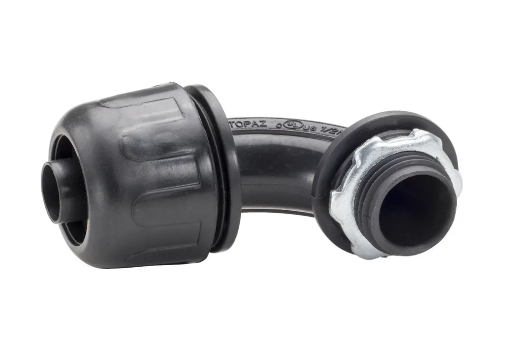 Topaz P491B 90 Deg Angle Liquidtight Connector, 6/6 Nylon, 1/2 inches