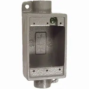 Killark FS-3M F Series Type FS Dead End Shallow Cast Device Box, Duraloy Iron, 18 cu-in Capacity, 1 Gangs, 1 Outlets, 5-1/2 in H x 2-7/8 in W x 2 in D