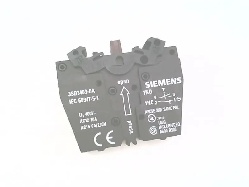 Siemens 3SB3403-0A Contact Block 400/300 VAC 24 VDC 6 Amp 1NO 1NC