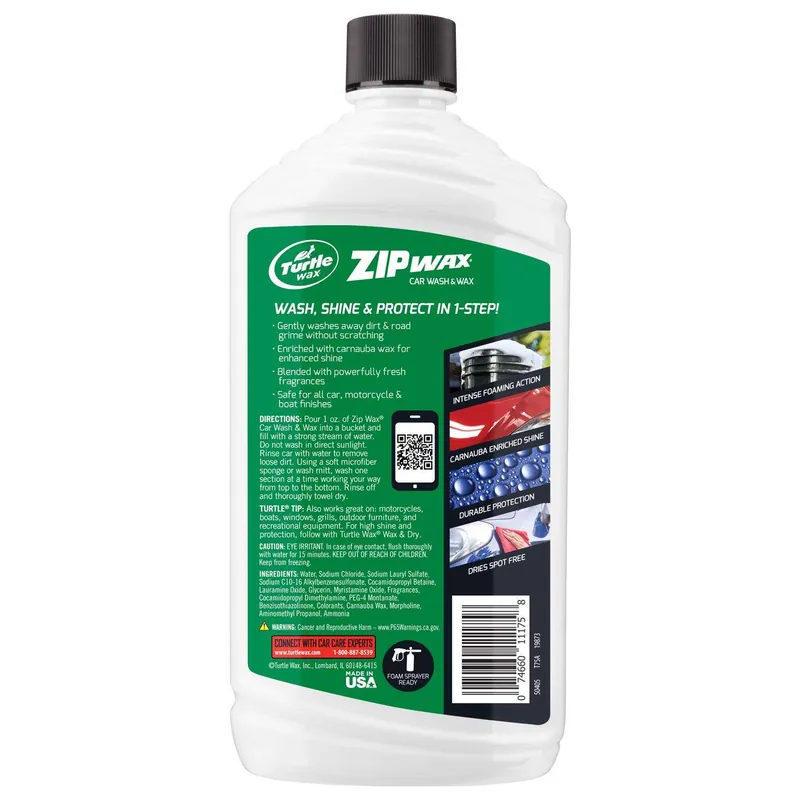 Turtle Wax T75A Zip Wax Car Wash 16 Oz