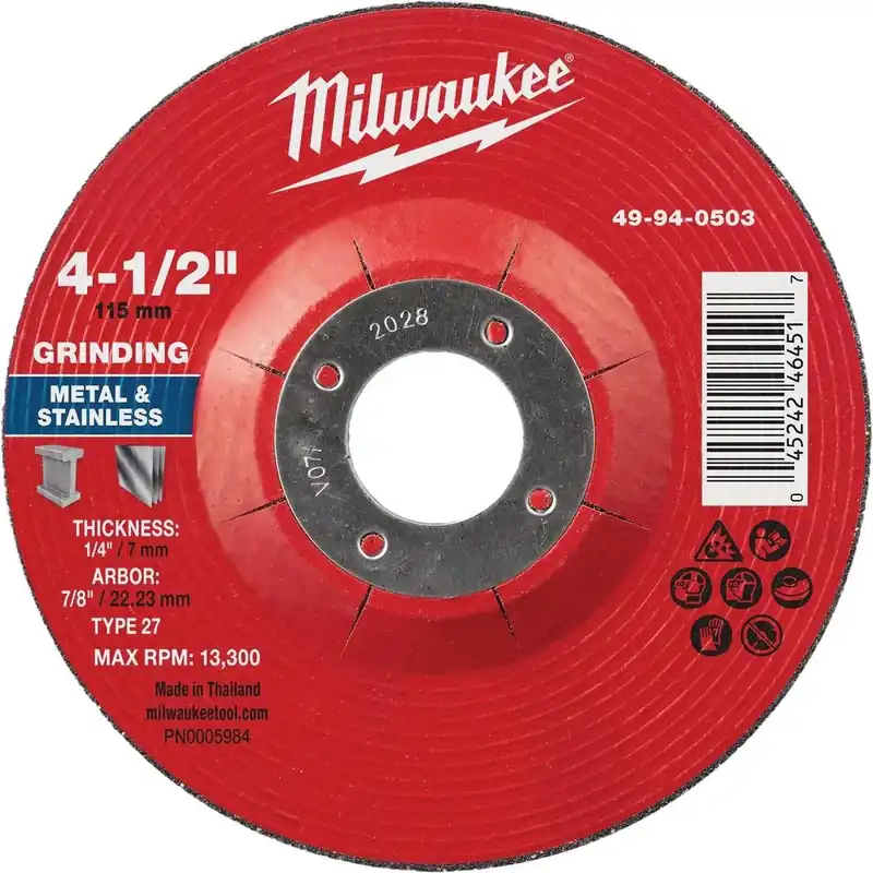 Milwaukee 49-94-0503 Type 27 4-1/2 In. x 1/4 In. x 7/8 In. Metal Grinding Cut-Off Wheel