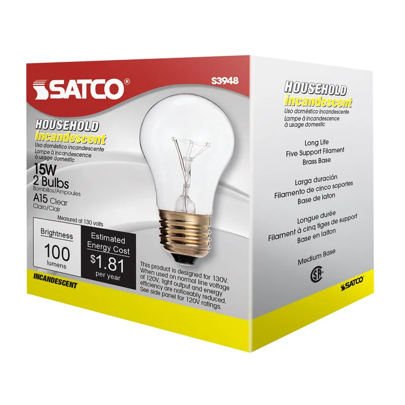 Satco S3948 15a15 General Service Lamp 15w 2/Pack