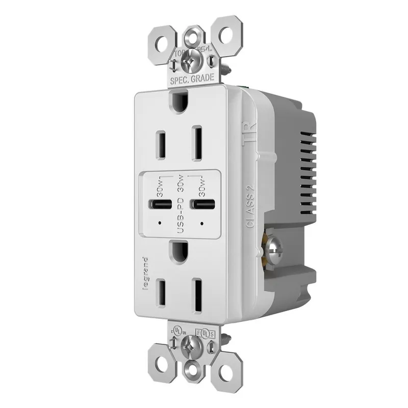 Pass & Seymour R26USBPDW radiant 30W USB Outlet, Type C, 15A, Tamper-Resistant