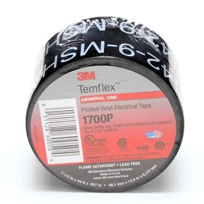 3M 1700P-PRINTED Temflex Mining-Grade Vinyl Electrical Tape 1-1/2 in x 66 ft