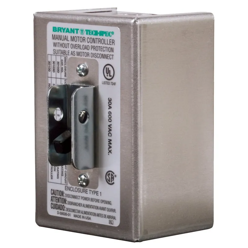 Bryant 30103D Industrial Grade Toggle Switches Motor Disconnects Three Pole 30A 600V AC With NEMA 1 Enclosure