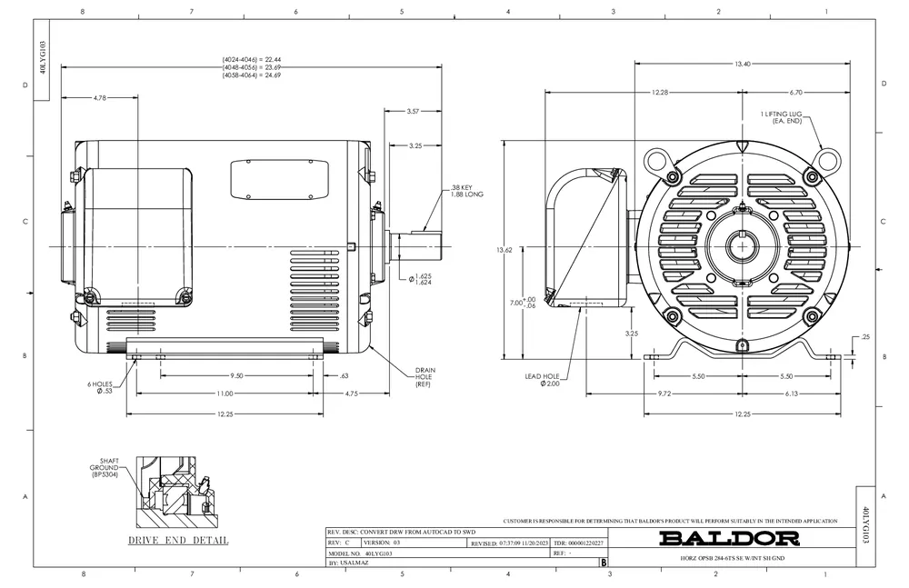 Baldor Motor EM2534T 30HP, 3530RPM, 3PH, 60HZ, 284TS, 4040M, OPSB, F
