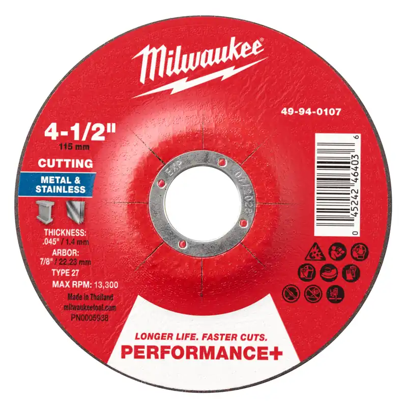 Milwaukee 49-94-0107 4-1/2 inches x .045 inches x 7/8 inches Performance+ Metal Cut Off Wheel - Type 27