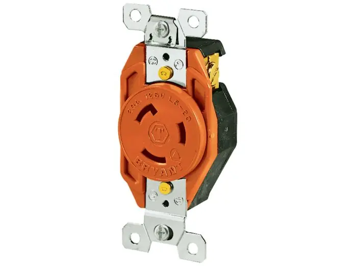 Bryant 70520IG Locking Devices, Isolated Ground Industrial, Flush Receptacle, 20A 125V, 2-Pole 3-Wire Grounding, L5-20R