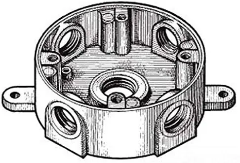 Mulberry Metal Products 30326Z 4 inch Round Weatherproof Box with Five 3/4 inch Outlets