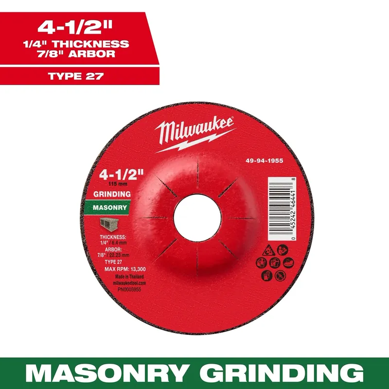 Milwaukee 49-94-1955 Masonry Grinding Wheel 4-1/2 inches x 1/4 inches x 7/8 inches (10 Pack)