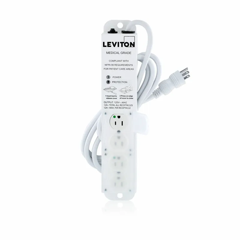 Leviton 5304M-1S7 medical grade power strip 125V 4 NEMA 5-15R outlets