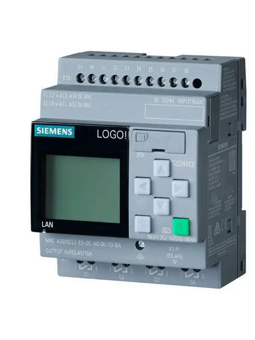 Siemens 6ED10521MD000BA8 Controller, Logic, LOGO! 8, 12/24RCE, Display, 8DI(4AI), 4DO, 400 Blocks