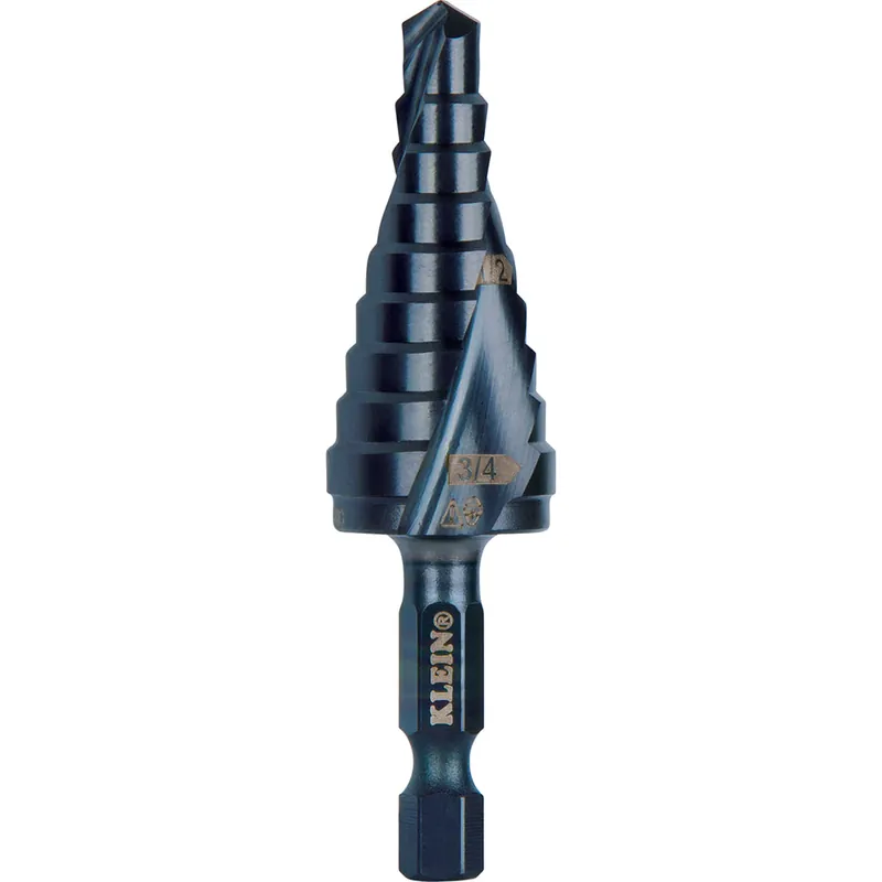 Klein Tools QRST03 Quick Release Step Drill Bit with Spiral Flute, 1/4 inches to 3/4 inches