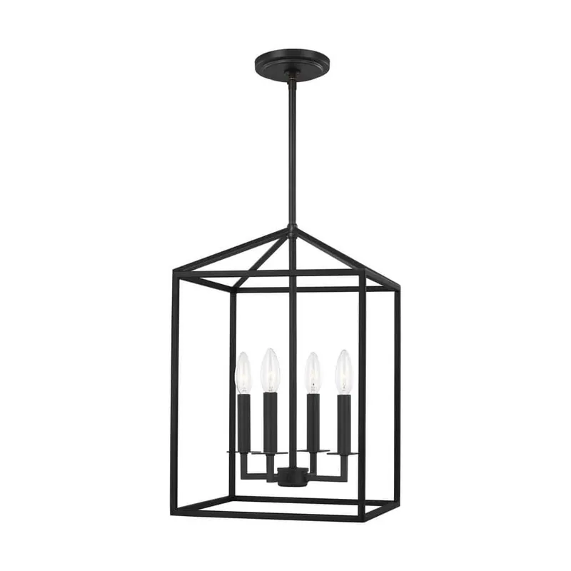 Seagull Lighting 5215004-112 Perryton Small 12.25 in. 4-Light Smooth Midnight Matte Black Modern Transitional Candlestick Hanging Pendant