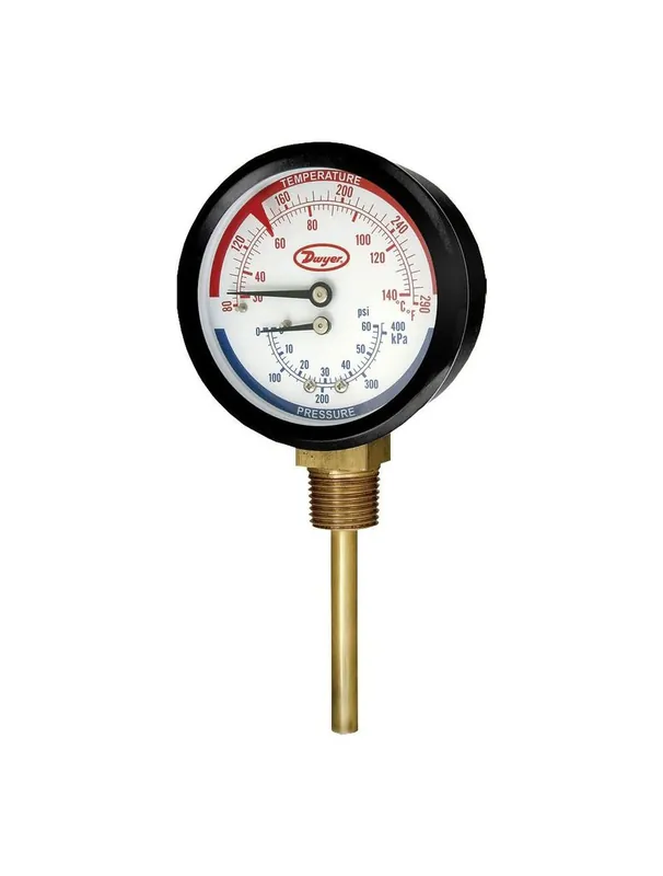 Dwyer TRI-200-50 Temperature/Pressure Gauge, 0-200Psi