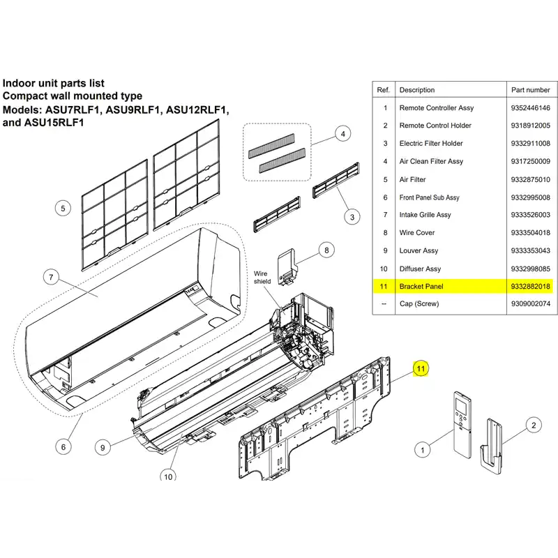 Fujitsu 9332882018 Bracket Wall ASU7~15RLF1 DW