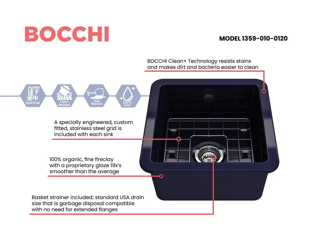 Bocchi 1359-010-0120 Sotto dual-mount fireclay 18 in. single bowl bar sink