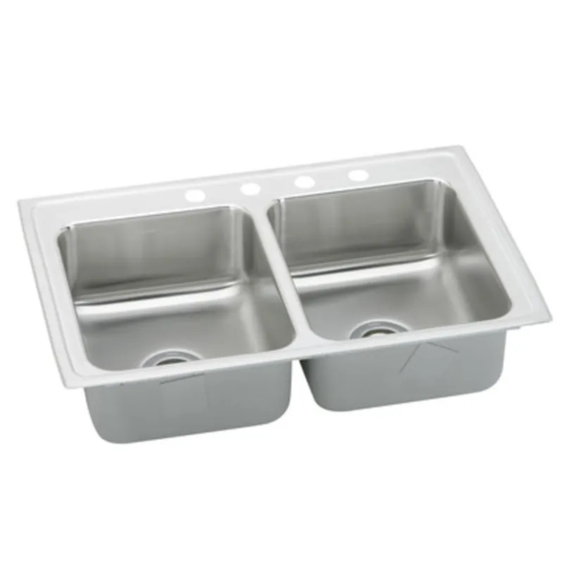 Elkay LRAD331965MR2 Lustertone Ss, Equal 2 Bowl Top Mnt Sink, Drop-In Mount, MR2 Hole