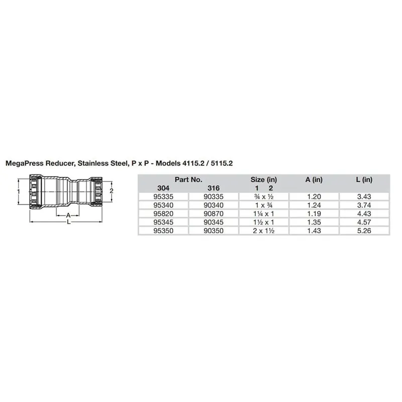 Viega 95350 MegaPress reducer 2 inches x 1-1/2 inches
