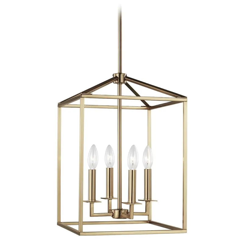 Seagull Lighting 5215004-848 Perryton 4-Light Satin Brass Transitional Lantern Small Hanging Pendant Light