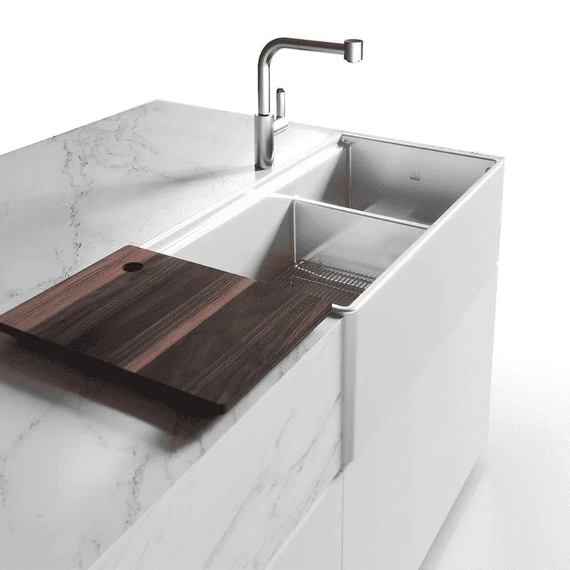 Julien 103619 Fira Apron Front Undermount Double Bowl Kitchen Sink with Accessory Ledge 36 inchesx19 inchesx11-1/2 inches