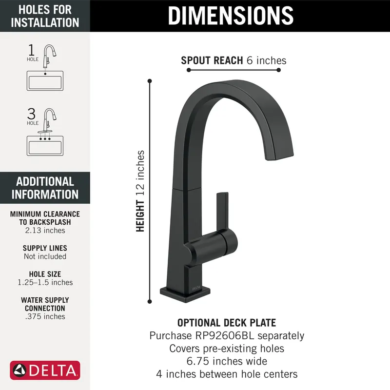 Delta Faucet 1993LF-BL Pivotal Single Handle Bar Faucet 1.50 gpm