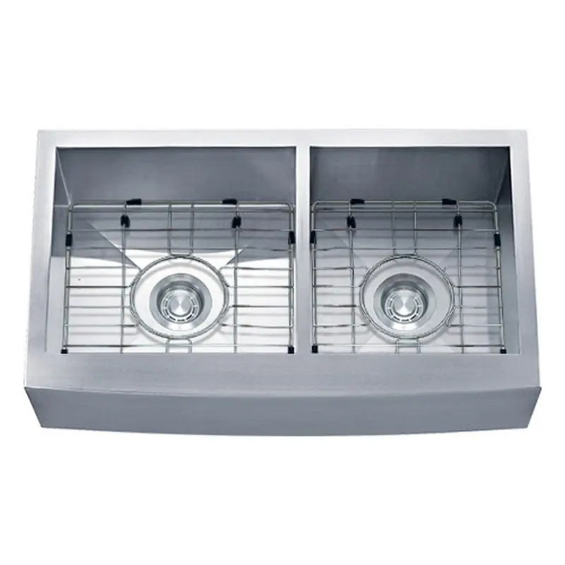 Dakota DSZ-A6040SV Signature Z-Series 33 Inch Zero Radius 60/40 Double Bowl Apron Front Stainless Steel Kitchen Sink With Bottom Grid