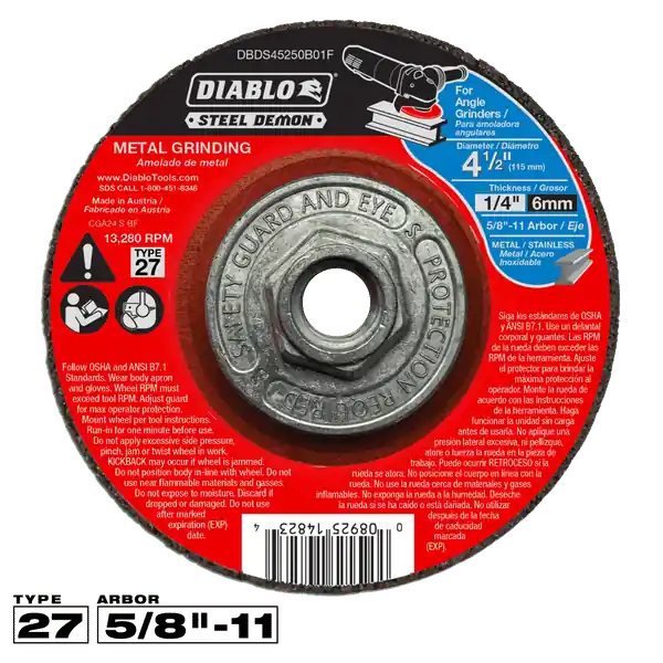 Diablo DBDS45250B01F Steel Demon 4-1/2 in. Type 27 HUB Metal Grinding Disc
