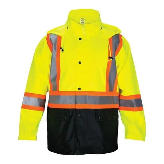 Sas Safety 690-1520 Rain Jacket, Class 2 Yellow with 2 inch Reflective Contrasting Trim - XLrg