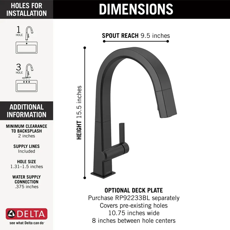 Delta Faucet 9193-BL-DST Pivotal Single Handle Pull-Down Kitchen Faucet
