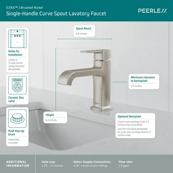 Peerless Faucet P1573LF-BN Ezra Single-Handle Curved Spout Lavatory Faucet