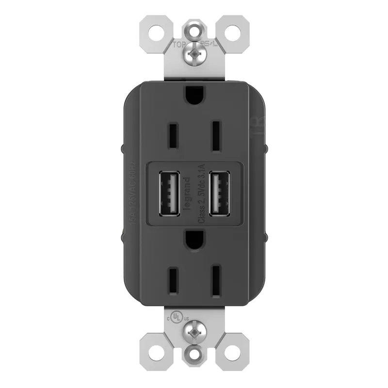 Legrand TM826USBI Radiant® 3.1A USB Outlet, Type A, 15A, Tamper-Resistant
