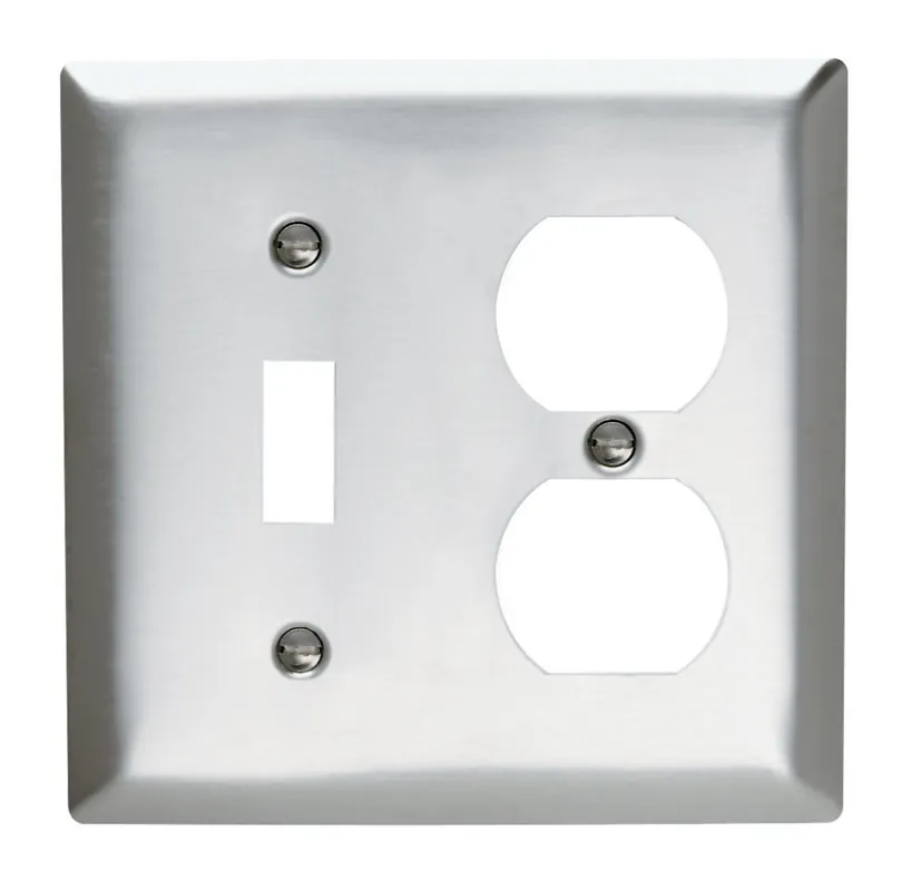 Legrand SS18 2-Gang 302/304 Stainless Steel Wall Plate, 1 Toggle Switch and 1 Duplex Receptacle