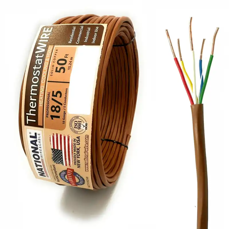 National Wire & Cable JKNATTH18504-50 5 Conductor 18 Gauge Solid Copper Thermostat Wire - 50 Ft