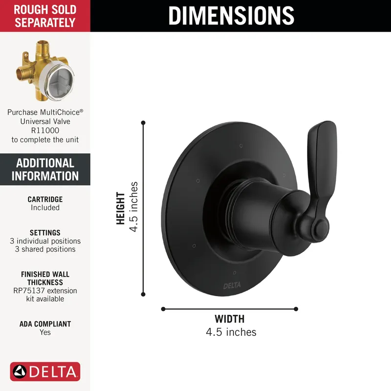 Delta Faucet T11932-BL Woodhurst 6-Setting 3-Port Diverter Trim