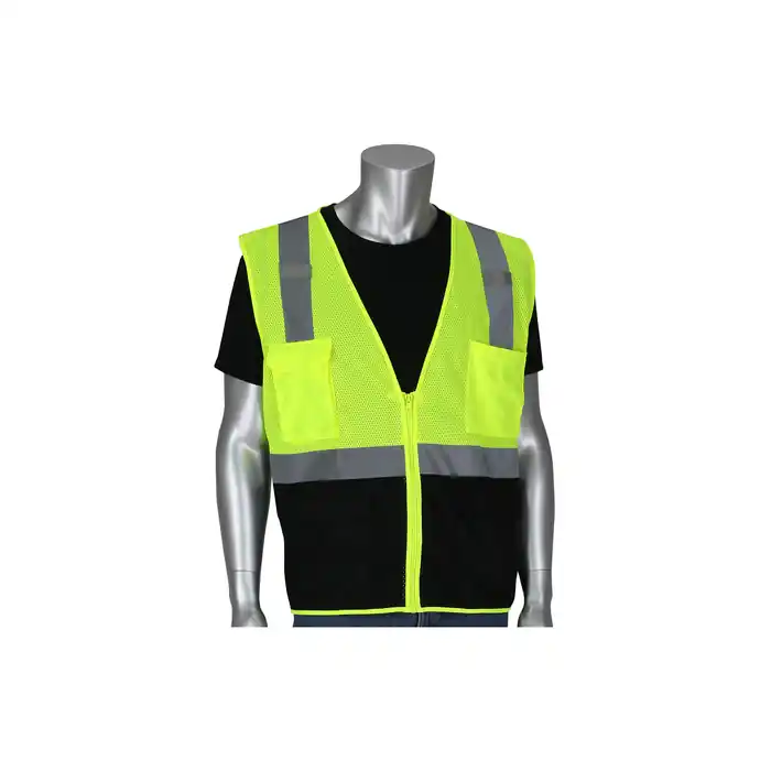 Protective Industrial Products 302-0710B-LY/L High Visibility Safety Vest With Black Bottom Front, L