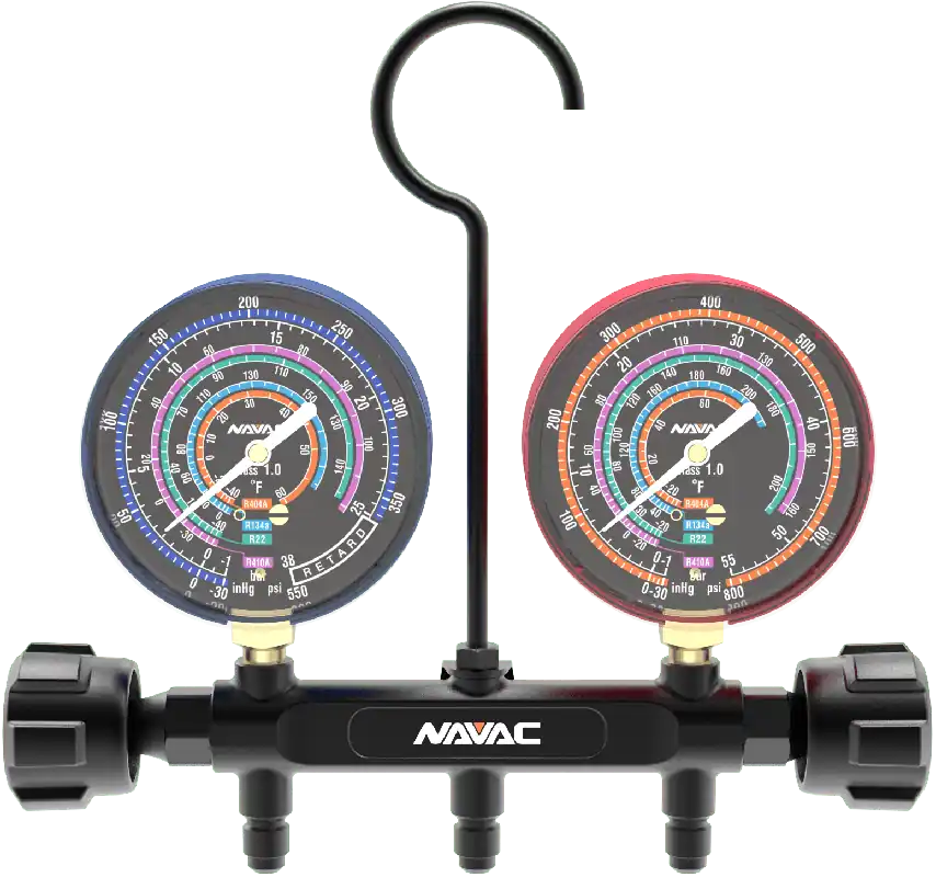 Navac NMG13A Pro Series Manifold Gauge, 3-1/8 inches OD, for R32/454B/22