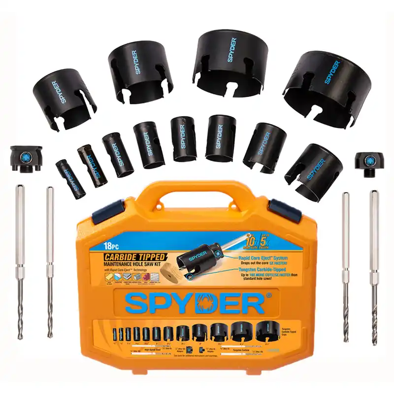 Spyder 600938 Tungsten Carbide Tipped (TCT) Hole Saw Kit Rapid Core Eject® (18-Piece)