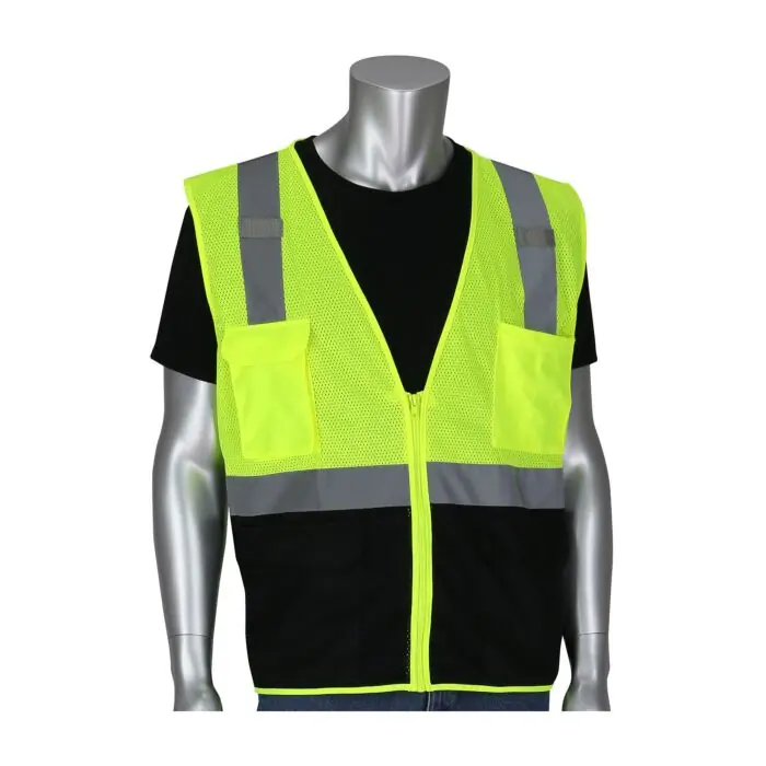 Protective Industrial Products 302-0710b-Ly/4x Type R Class 2 Black Bottom Mesh 5 Pocket Vest (Size 4X-Large)