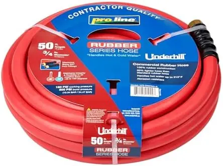 Underhill International H75-050PRO-R Proline Rubber Series Heavy-Duty Garden Hose 50 ft